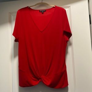 Beautiful INC International Concepts Red V-Neck Twist Knot Front Top Size 2X
